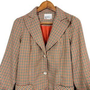 Vintage 70s Campus Casuals of California Checker Blazer Dual Button Orange - M